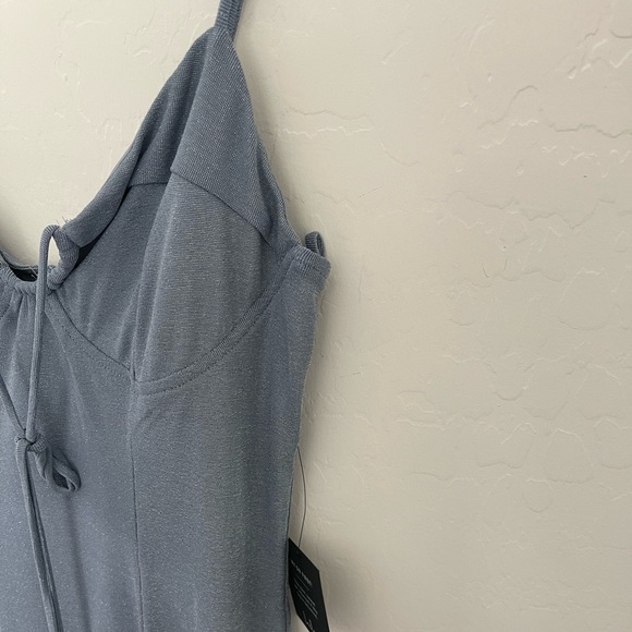 LULU’S Fantastic Figure Shiny Light Blue Tie-Back Bodycon Mini Dress Sz XL NWT - Picture 8 of 9